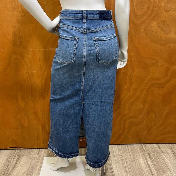 ZARA High Waist Long Denim Pencil Skirt Size M Blue - Picture 2 of 10